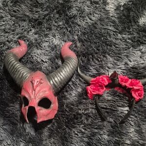 Red Horned Demon Mask & Floral Horn Headband